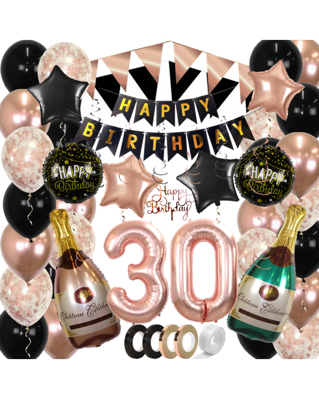 Q2party 30 Jaar Zwart Rose Goud Versiering Slingers Pakket