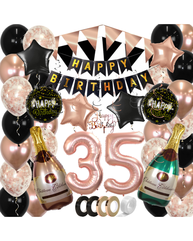 Q2party 35 Jaar Zwart Rose Goud Versiering Slingers Pakket