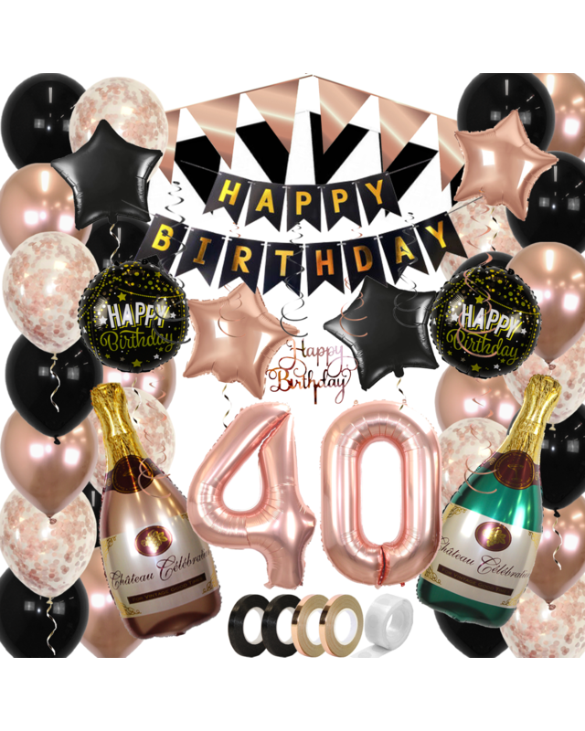 Q2party 40 Jaar Zwart Rose Goud Versiering Slingers Pakket