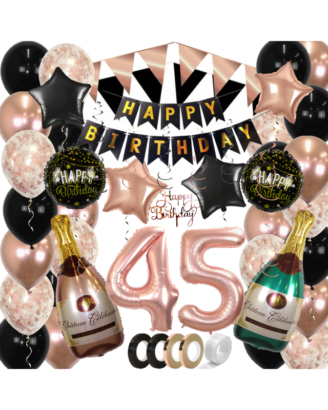 Q2party 45 Jaar Zwart Rose Goud Versiering Slingers Pakket