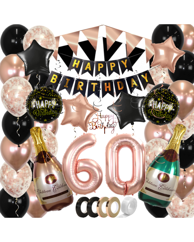 Q2party 60 Jaar Zwart Rose Goud Versiering Slingers Pakket