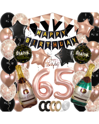 Q2party 65 Jaar Zwart Rose Goud Versiering Slingers Pakket