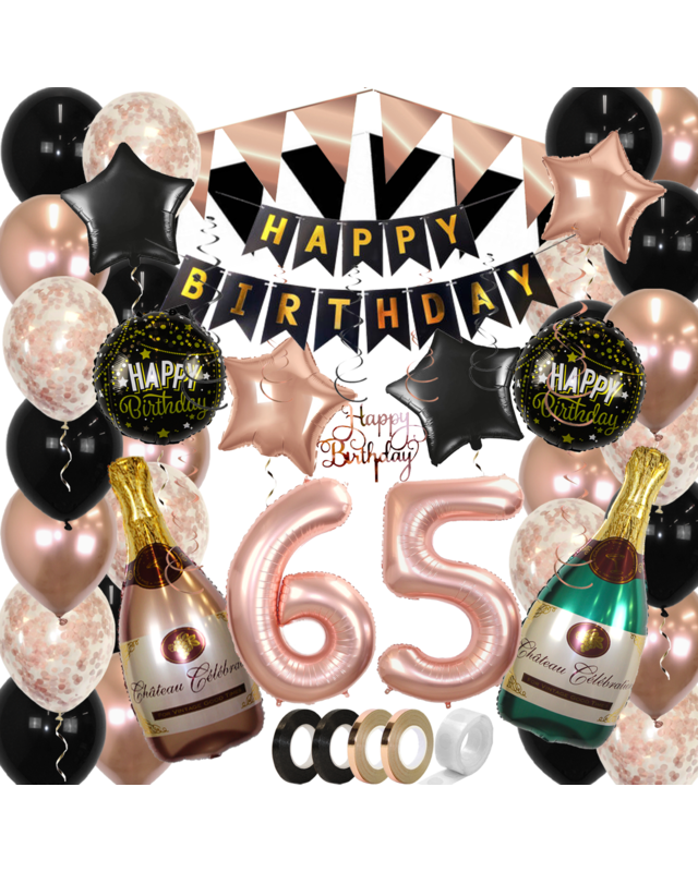 Q2party 65 Jaar Zwart Rose Goud Versiering Slingers Pakket