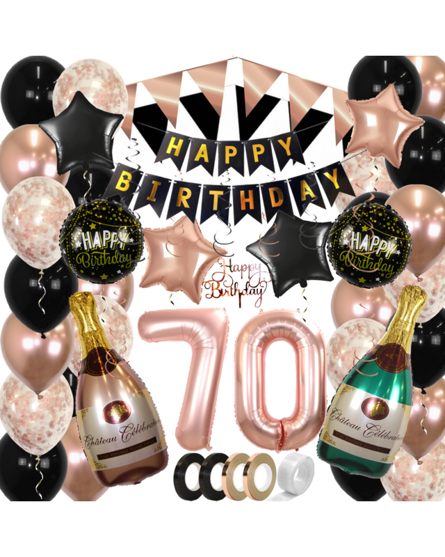 Q2party 70 Jaar Zwart Rose Goud Versiering Slingers Pakket
