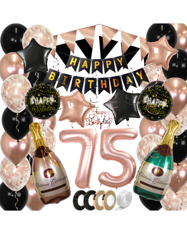 Q2party 75 Jaar Zwart Rose Goud Versiering Slingers Pakket