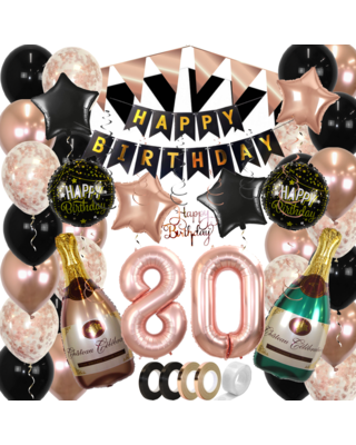Q2party 80 Jaar Zwart Rose Goud Versiering Slingers Pakket