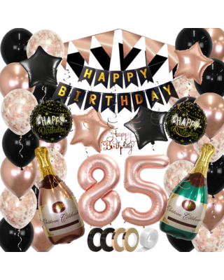 Q2party 85 Jaar Zwart Rose Goud Versiering Slingers Pakket