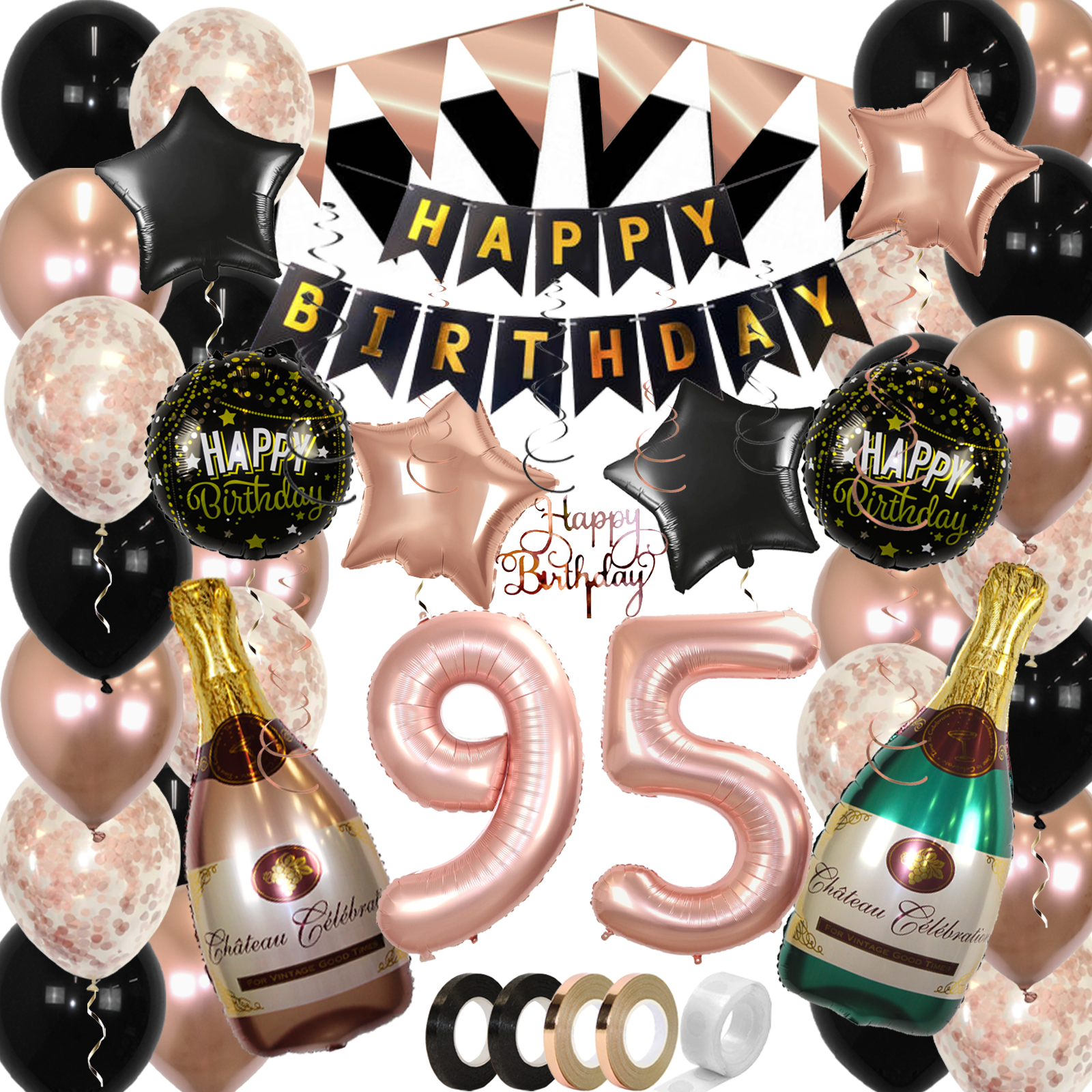 Q2party 95 Jaar Zwart Rose Goud Versiering Slingers Pakket
