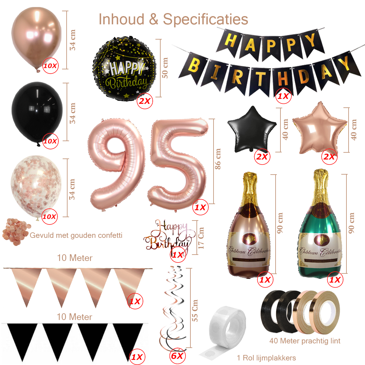 Q2party 95 Jaar Zwart Rose Goud Versiering Slingers Pakket