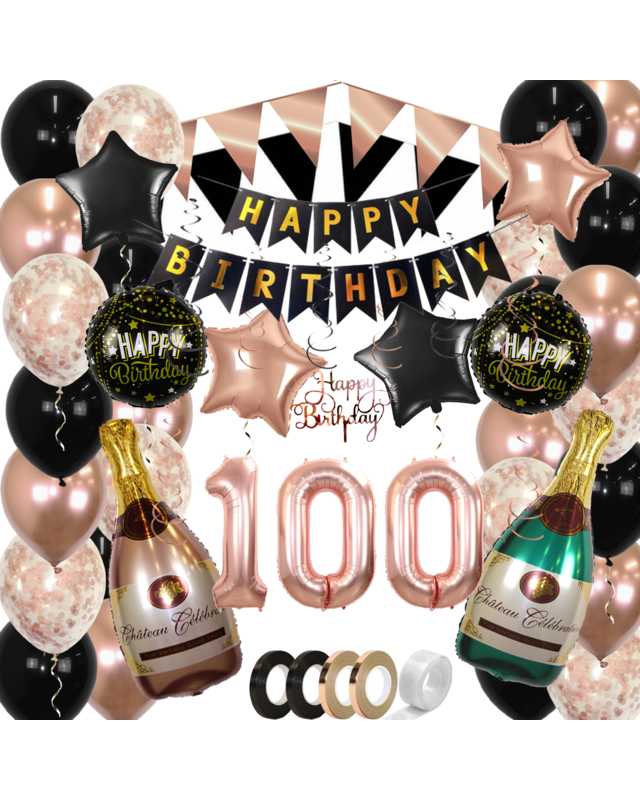 Q2party 100 Jaar Zwart Rose Goud Versiering Slingers Pakket