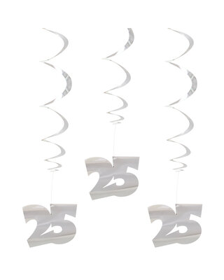 Folat Zilveren Hang decoratie 25 Jaar Versiering 75 Cm 3 Stuks