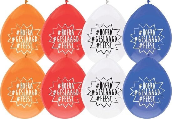 Haza Hoera Geslaagd Feest Ballonnen 30cm 8 stuks