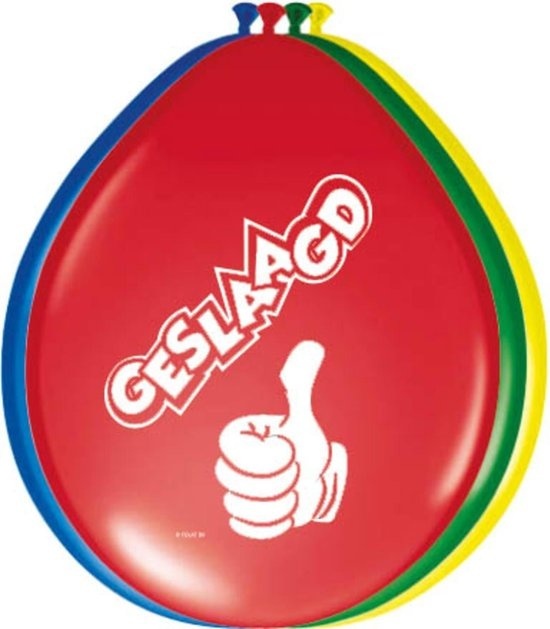 Folat Gekleurde geslaagd ballonnen 27cm 8 stuks