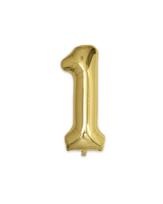 BTH Folie Ballon Cijfer 1 Jaar Goud 86Cm Verjaardag Ballon Met Rietje