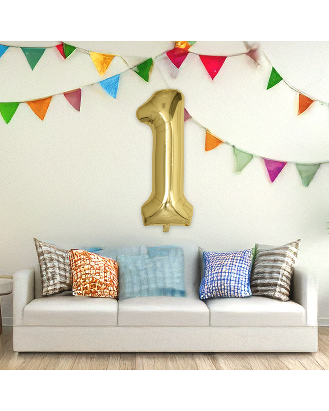 BTH Folie Ballon Cijfer 1 Jaar Goud 86Cm Verjaardag Ballon Met Rietje