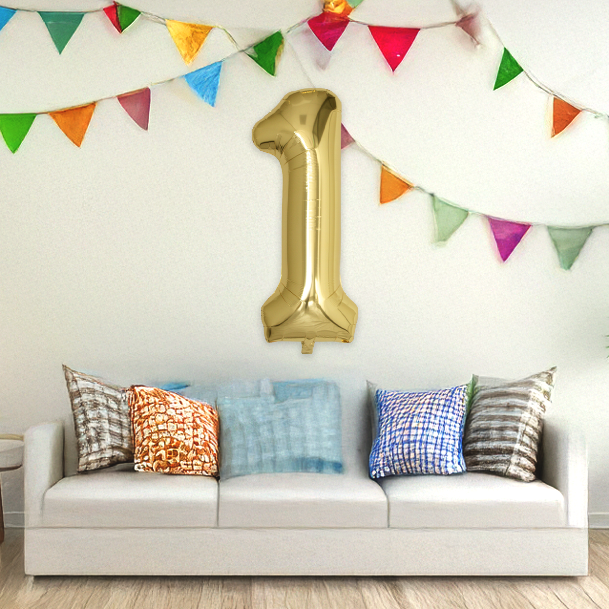 BTH Folie Ballon Cijfer 1 Jaar Goud 86Cm Verjaardag Ballon Met Rietje