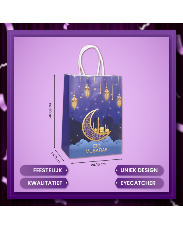 Q2P Eid Mubarak zakje Paars Goud