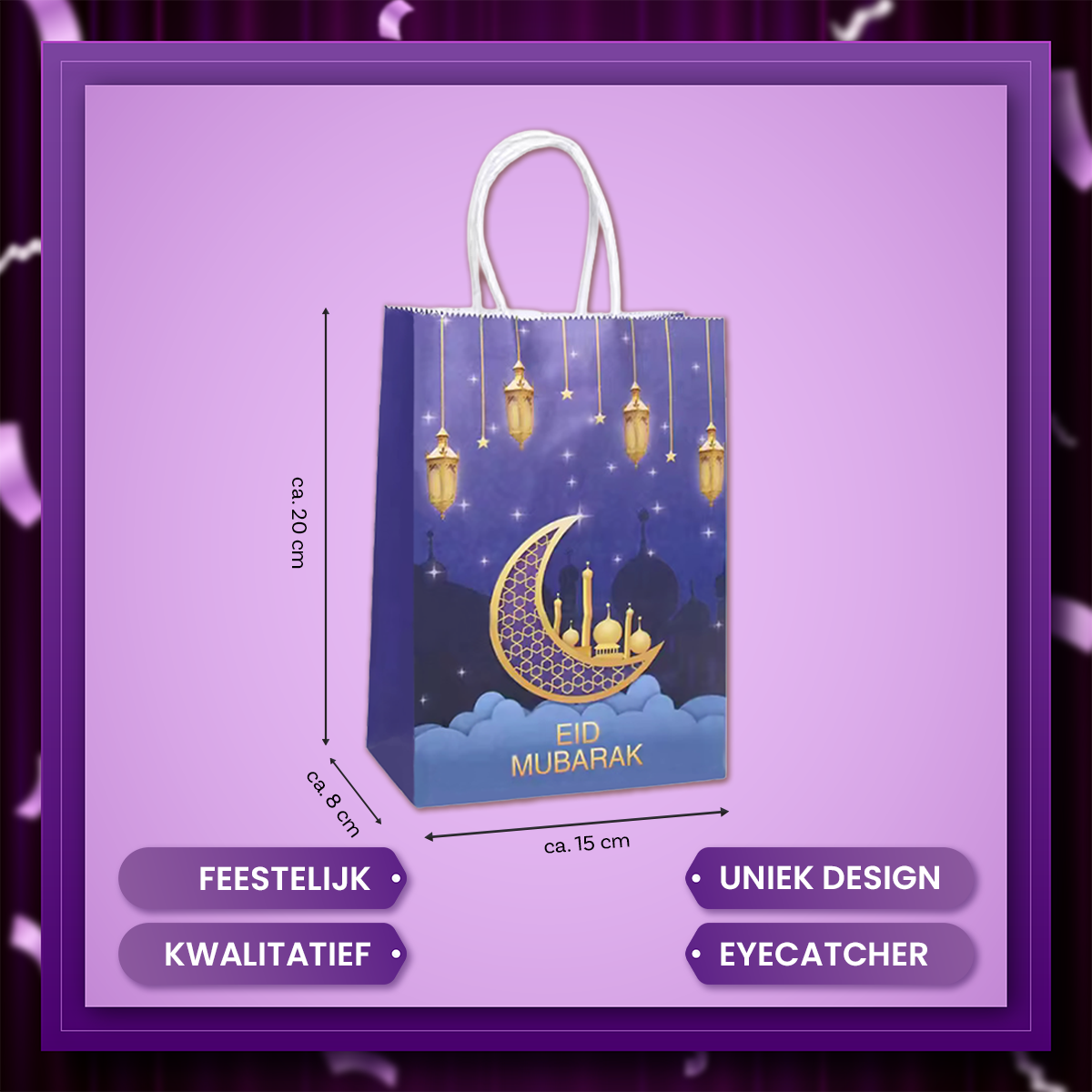 Q2P Eid Mubarak zakje Paars Goud