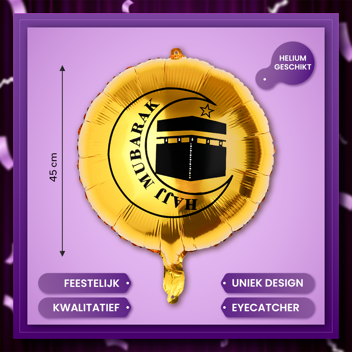 Q2P Eid Mubarak Folieballon Goud Rond