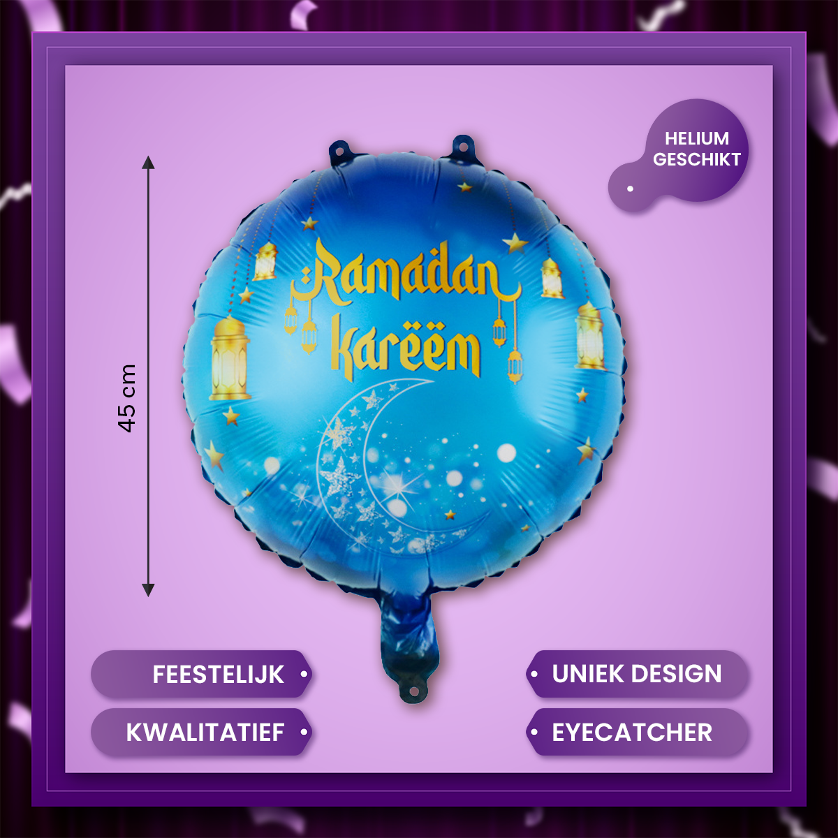 Q2P Eid Mubarak Folieballon Lichtblauw