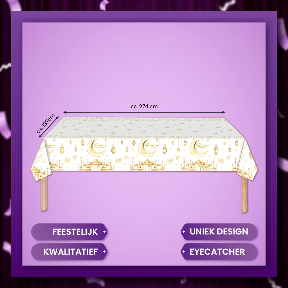 Q2P Eid Mubarak tafelkleed Goud wit