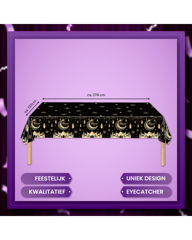 Q2P Eid Mubarak tafelkleed Goud Zwart 1