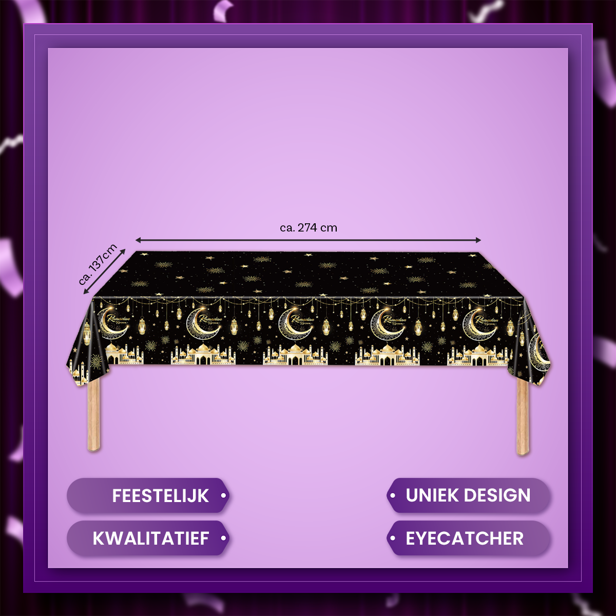 Q2P Eid Mubarak tafelkleed Goud Zwart 1