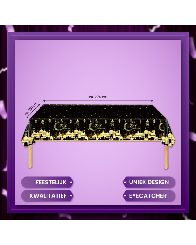 Q2P Eid Mubarak tafelkleed Zwart 2