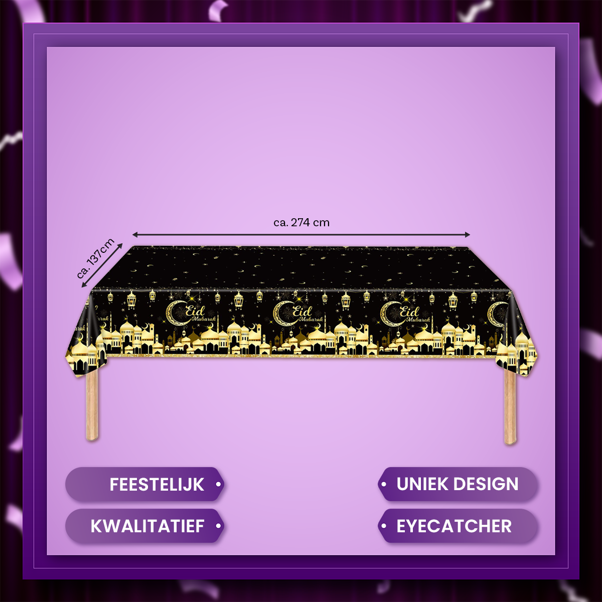 Q2P Eid Mubarak tafelkleed Zwart 2
