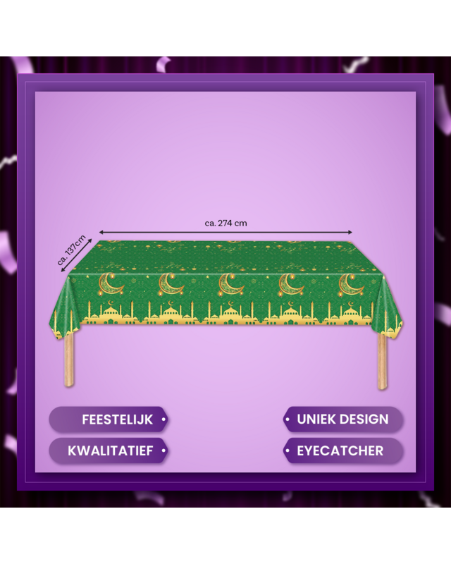 Q2P Eid Mubarak tafelkleed Goud Groen