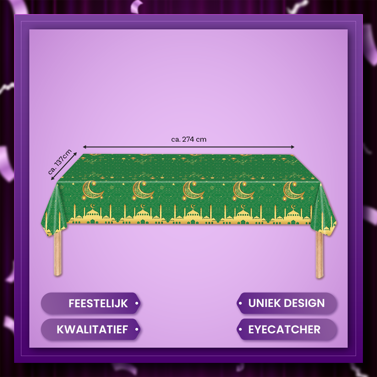 Q2P Eid Mubarak tafelkleed Goud Groen