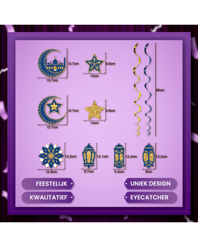 Q2P Eid Mubarak Swirl Goud blauw