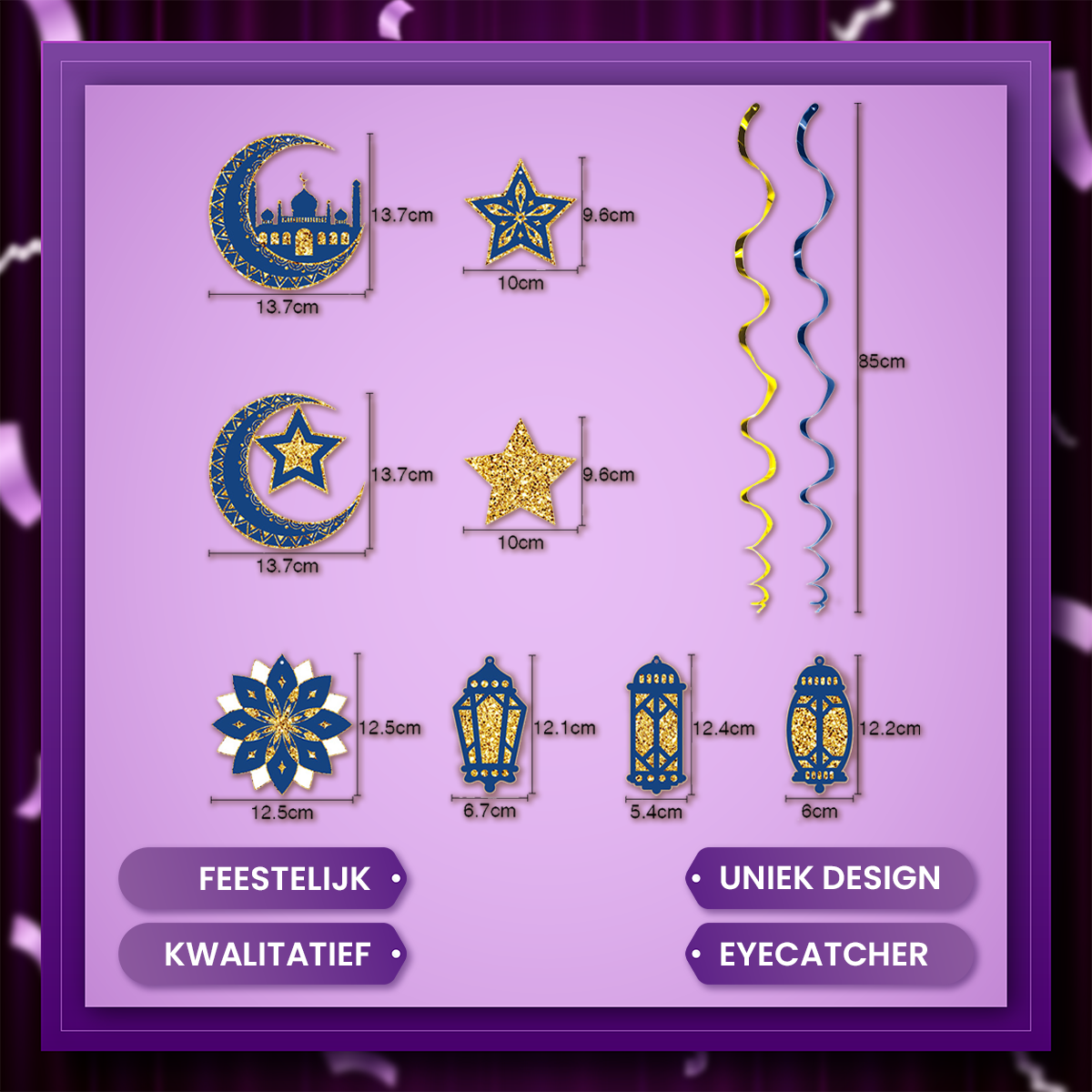 Q2P Eid Mubarak Swirl Goud blauw