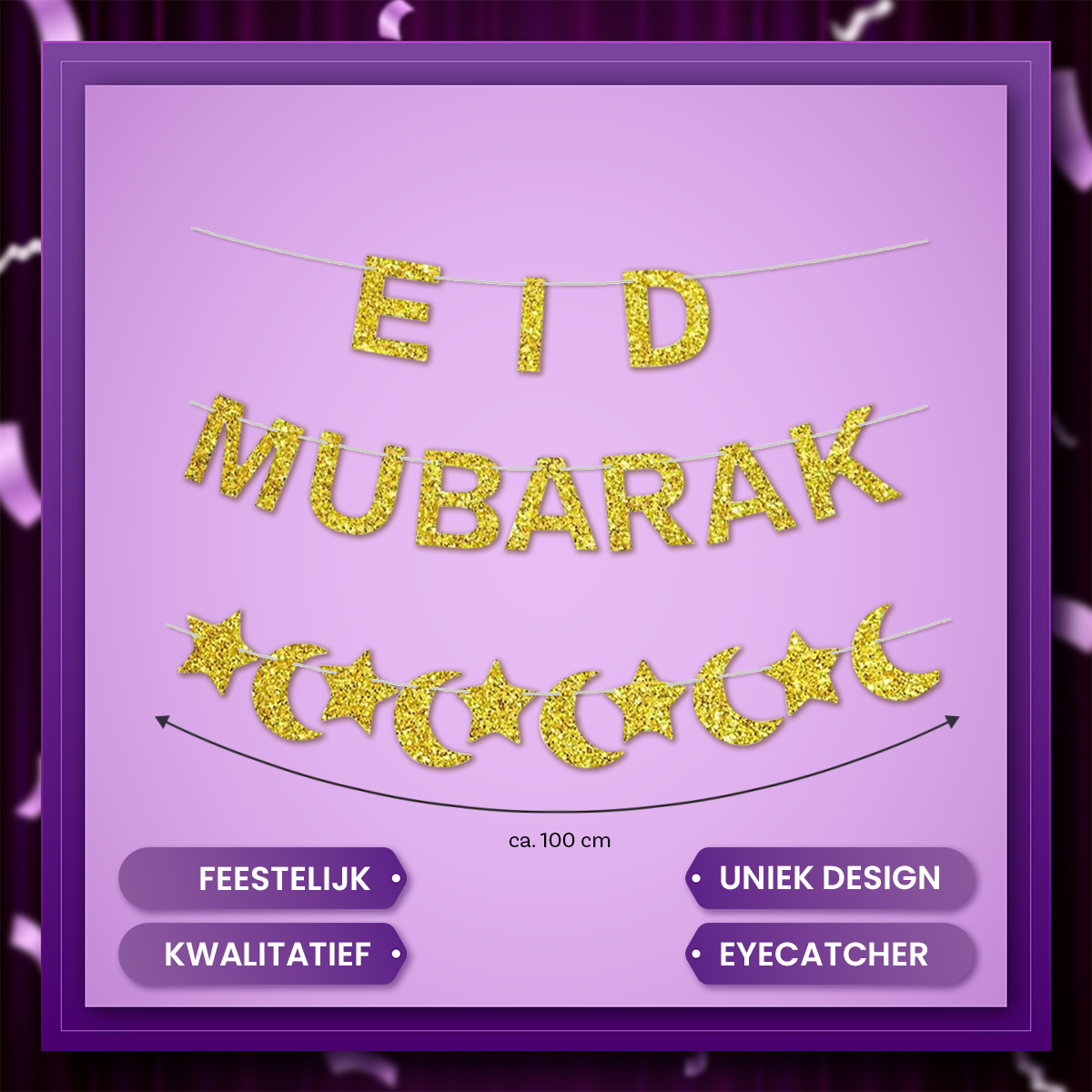 Q2P Eid Mubarak Hangdecoratie Goud