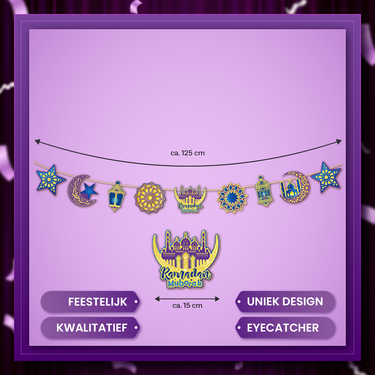 Q2P Eid Mubarak Slinger Glitter goud