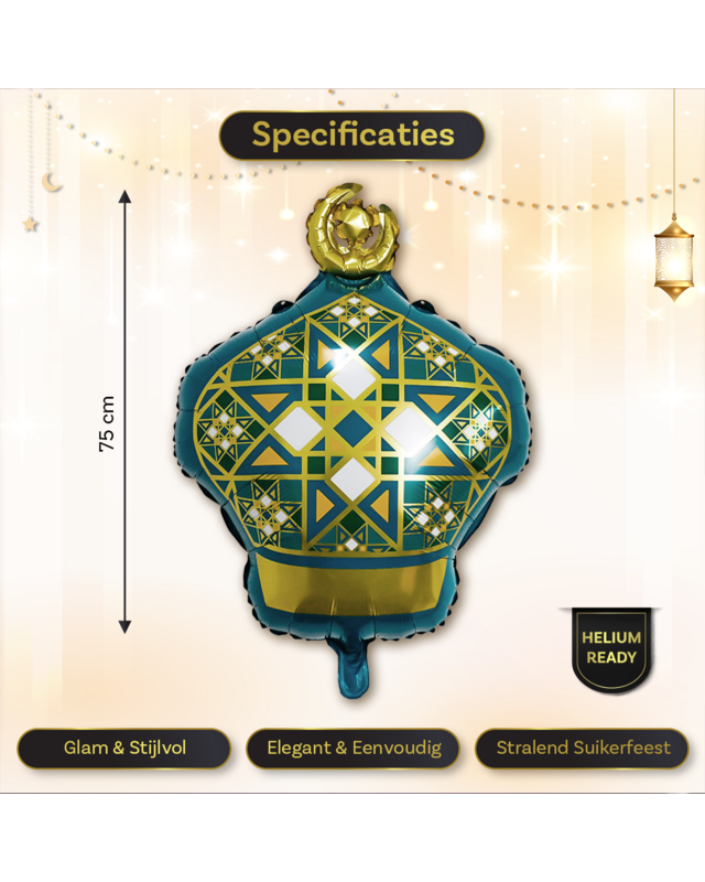 LUQ Eid Mubarak Folieballon Groen Goud