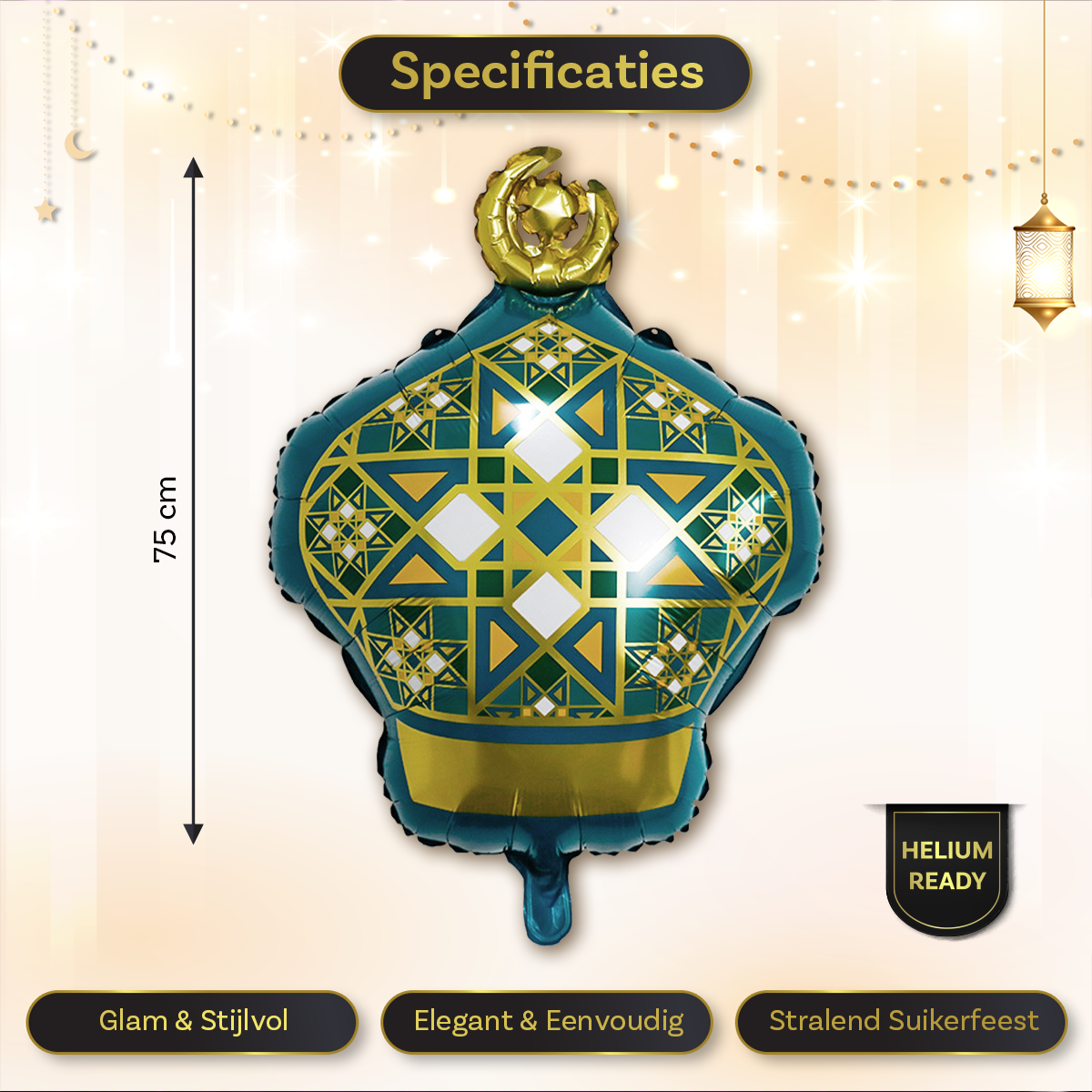 LUQ Eid Mubarak Folieballon Groen Goud