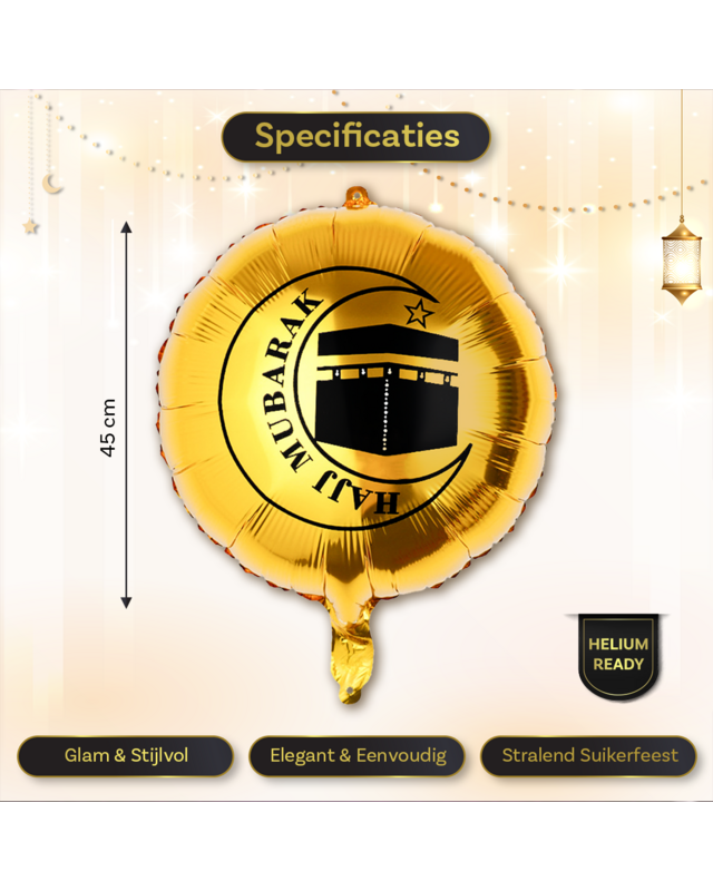 LUQ Eid Mubarak Folieballon Goud Rond