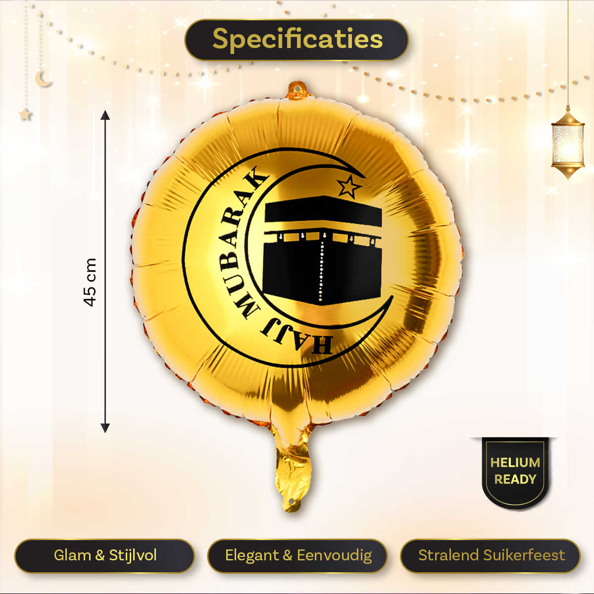 LUQ Eid Mubarak Folieballon Goud Rond