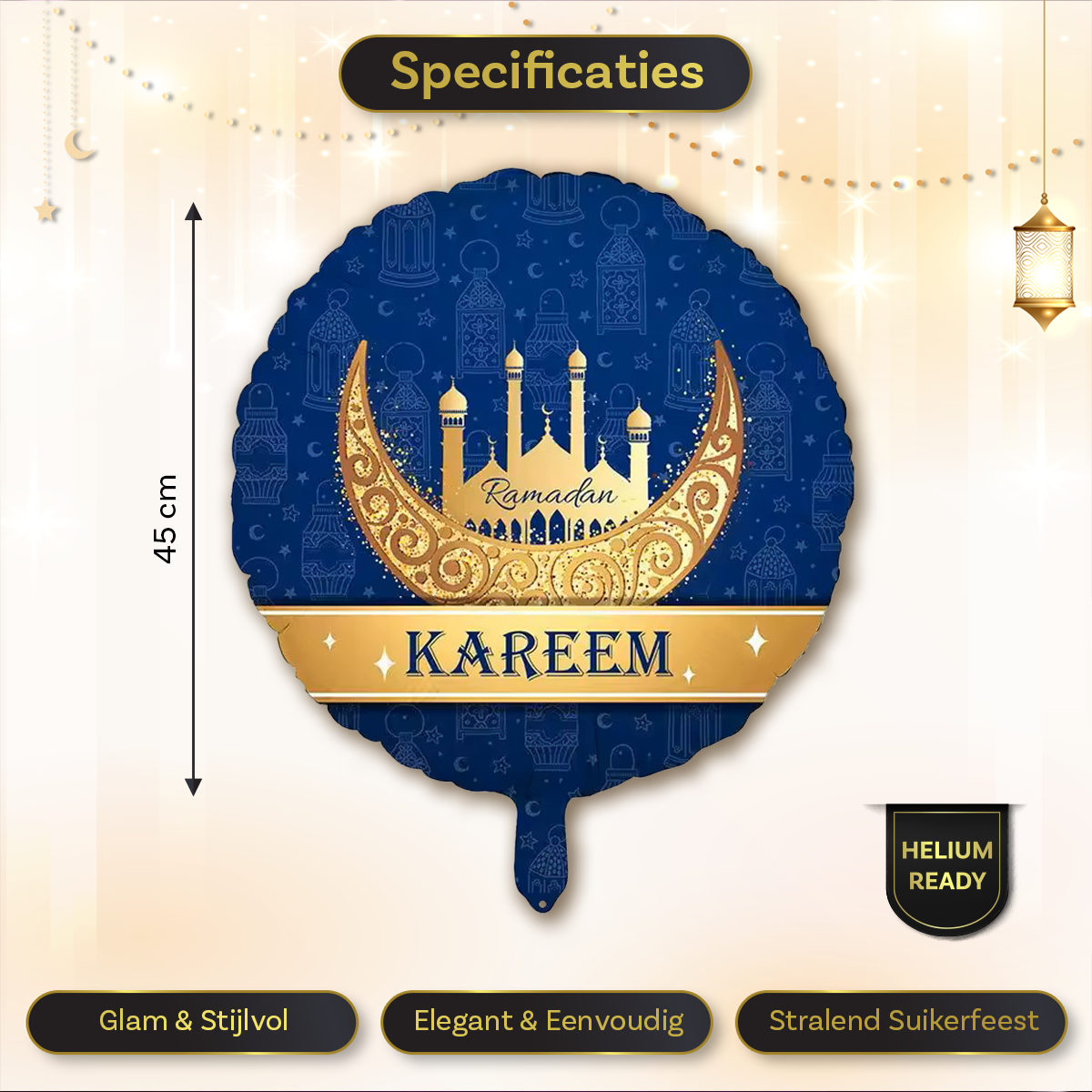 LUQ Eid Mubarak Folieballon Blauw