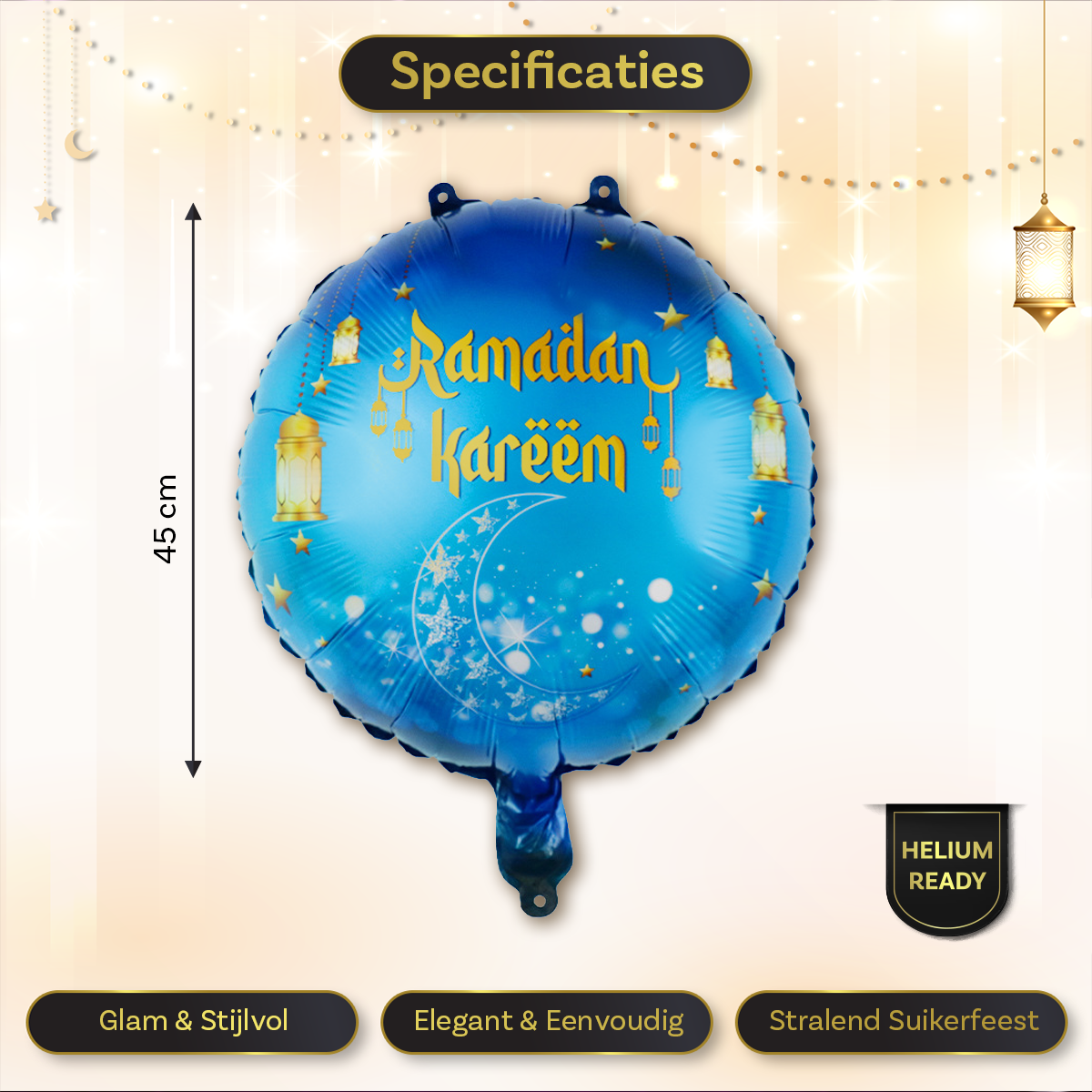 LUQ Eid Mubarak Folieballon Lichtblauw