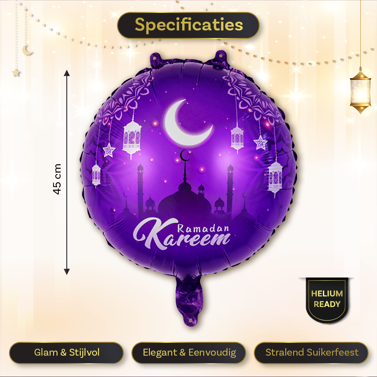 LUQ Eid Mubarak Folieballon Paars