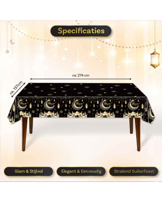 LUQ Eid Mubarak tafelkleed Goud Zwart 1