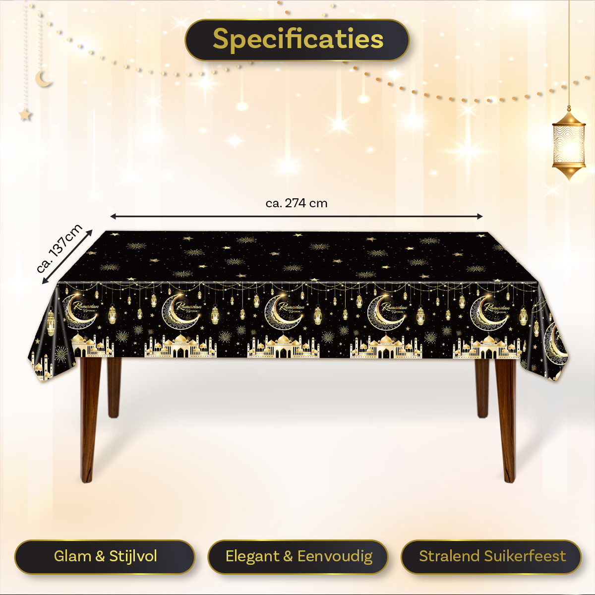 LUQ Eid Mubarak tafelkleed Goud Zwart 1