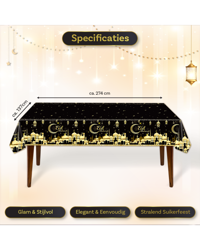 LUQ Eid Mubarak tafelkleed Goud Zwart 2