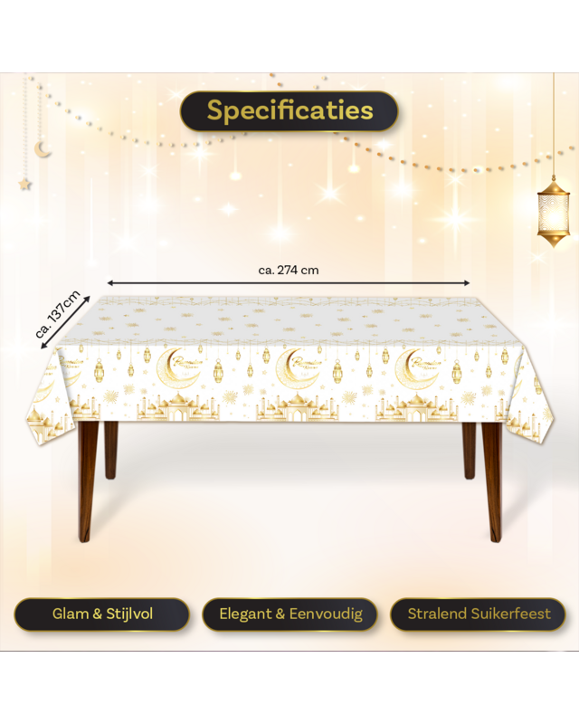 LUQ Eid Mubarak Tafelkleed Goud Wit