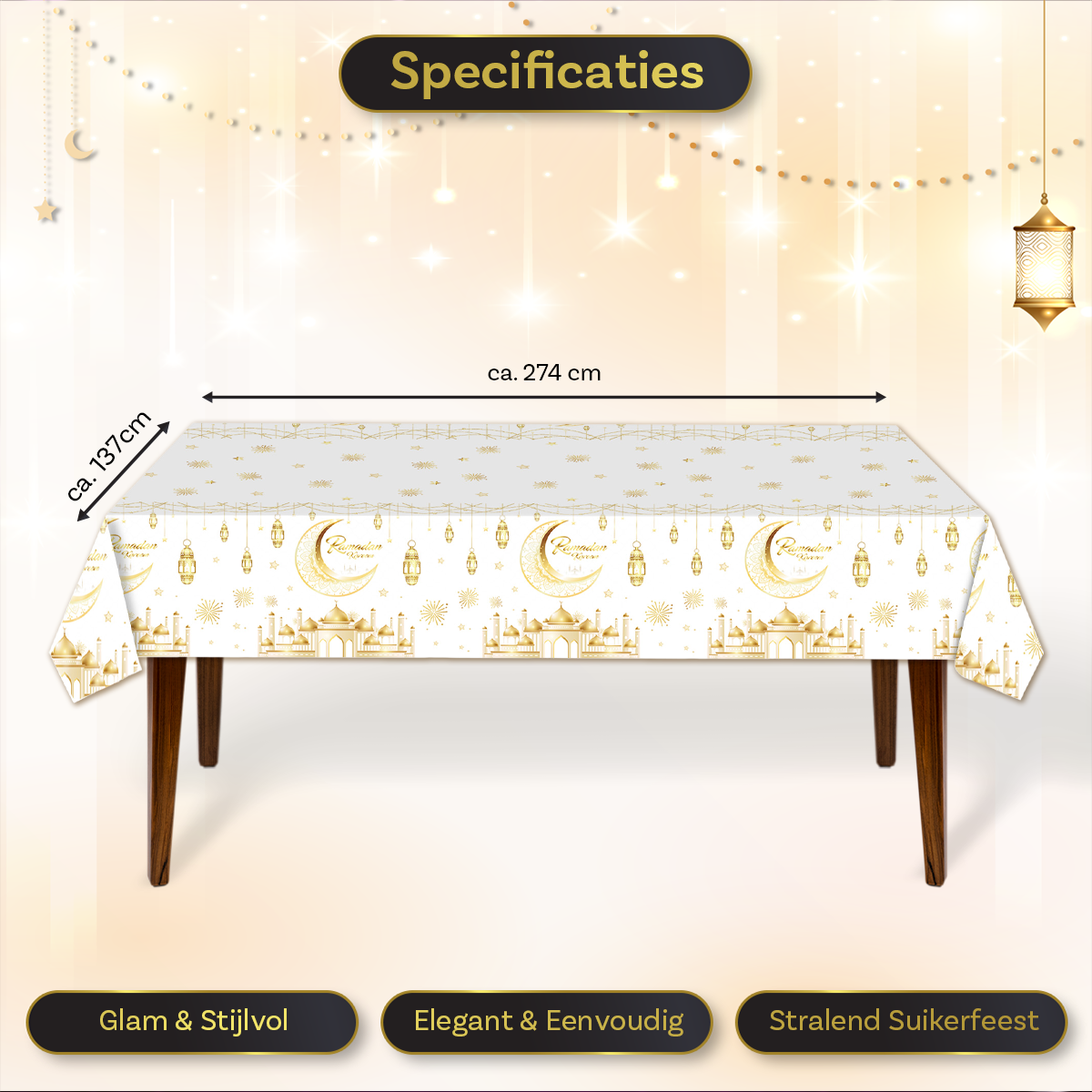 LUQ Eid Mubarak Tafelkleed Goud Wit