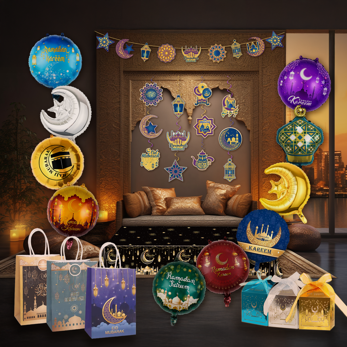 Q2P Eid Mubarak Swirl Multi kleur