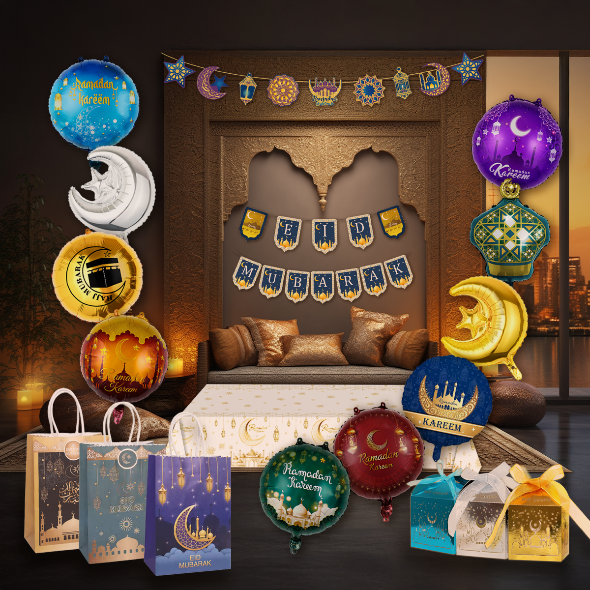 Q2P Eid Mubarak Slinger Blauw goud