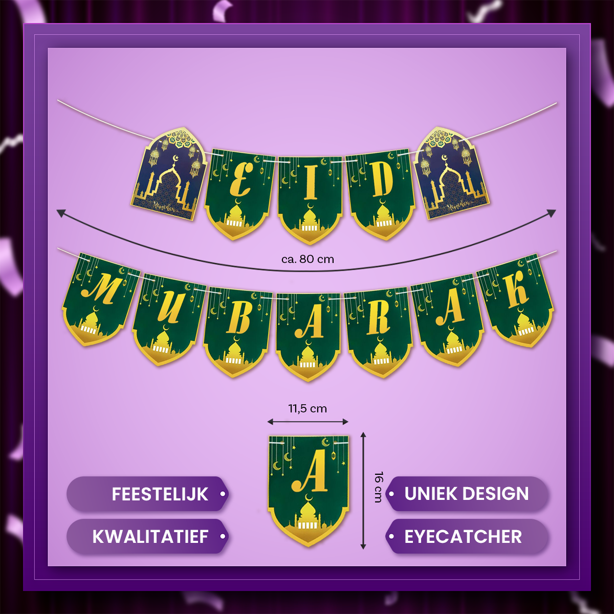 Q2P Eid Mubarak Slinger Groen goud